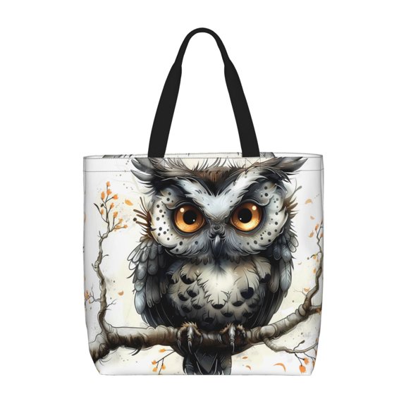 Hirioo Whimsical Owl On Branch for Tote Bag for Women, Quilted Shoulder Bag with Zipper, Large Capacity Handbags for Casual, Travel, Work