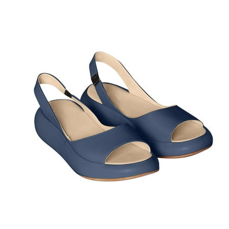 Women s Platform Sandals Open Toe Slingback Summer Shoes Slip On Wedge Heels Comfortable Outdoor Walking Flats Blue 37