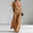 thumbnail image 2 of VBVC Women's One Shoulder 2 Piece Pants Sets , Elegant Vacation Loose Matching Outfits For Women , Ladies' Short Sleeve Suit Sets with Pockets,Khaki,S-2XL, 2 of 6