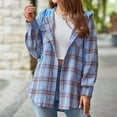 thumbnail image 4 of Elabch Shacket Jackets for Women Plaid Hoodies Flannel Shacket Jacket Thin Long Sleeve Button Down Boyfriend Shirt Jacket with Pocket Blue 2XL, 4 of 8