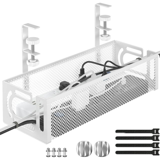 Cable Management Under Desk, Under Desk Cable Management Tray, desk Cable Organizer, Cable Management Box, Cord Organizer for Desk, Under Desk Storage for Office, Home - No Drill to Desk Cable Raceway