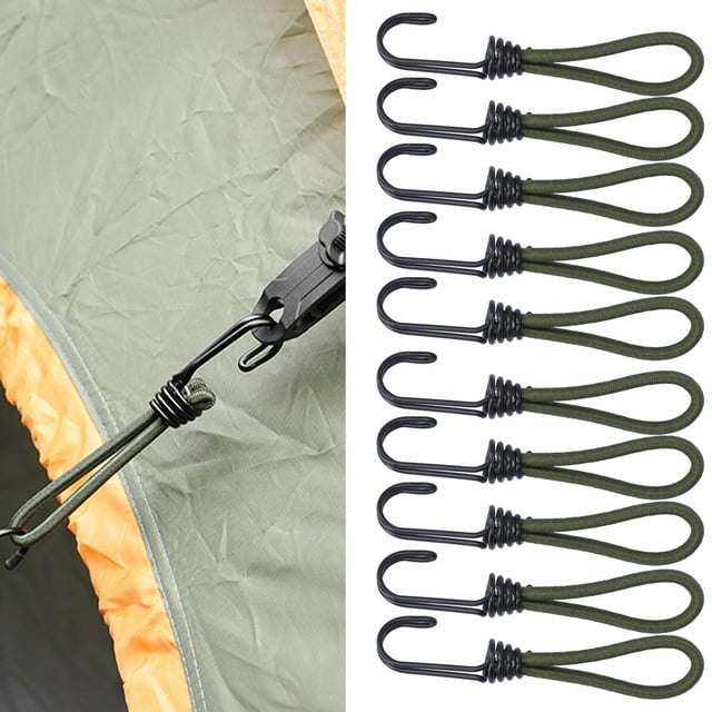 Cuerda de Carpa Con Gancho, 10 PCS Tapa Elástica, Negro para la Instalacia de Carpa Al Aire Libre para acampar