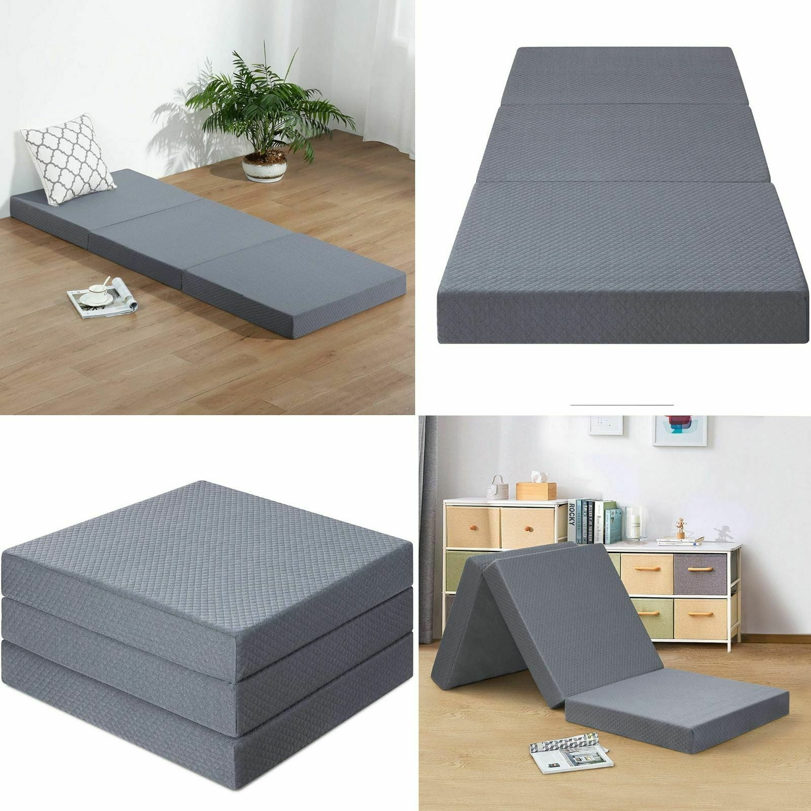 Details about   Tri Folding Sleep Floor Mat Single Bed Memory Foam Topper Guest Camping Mattress 