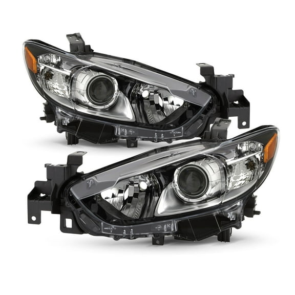 AKKON - Fits 2014 2015 2016 2017 Mazda 6 Sedan [Halogen Type] Projector Black Headlights Pair Driver Left   Passenger Right