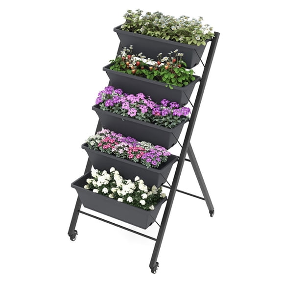 Barara King Vegetables Flowers Fruits Herb Garden Box,5-Tier Vertical Raised Garden Bed with Wheels and Container Boxes