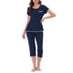 thumbnail image 1 of Conjunto de pijama de mujer INSPIRE CHIC, ropa de dormir, con cuello redondo y pantalones capri, color azul marino, 1 of 6
