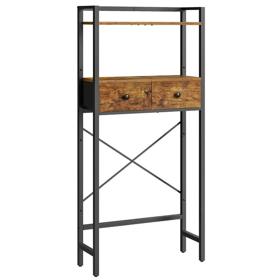 HOOBRO Over-The-Toilet Storage Rack with 2 Drawers, 3-Tier Bathroom Organizer Shelf Over Toilet, Freestanding Toilet Shelf, Storage Cabinet, Rustic Brown and Black BF47TS01