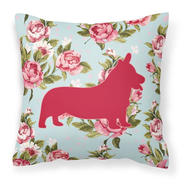 Caroline's Treasures BB1069-RS-BU-PW1414 Corgi Shabby Chic Blue Roses Decorative Pillow Large Multicolor""