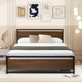 thumbnail image 2 of BTMWAY Queen Size Metal Platform Bed Frame with Wooden Headboard, No Box Spring Needed, 900lbs Capacity, Brown, 2 of 8