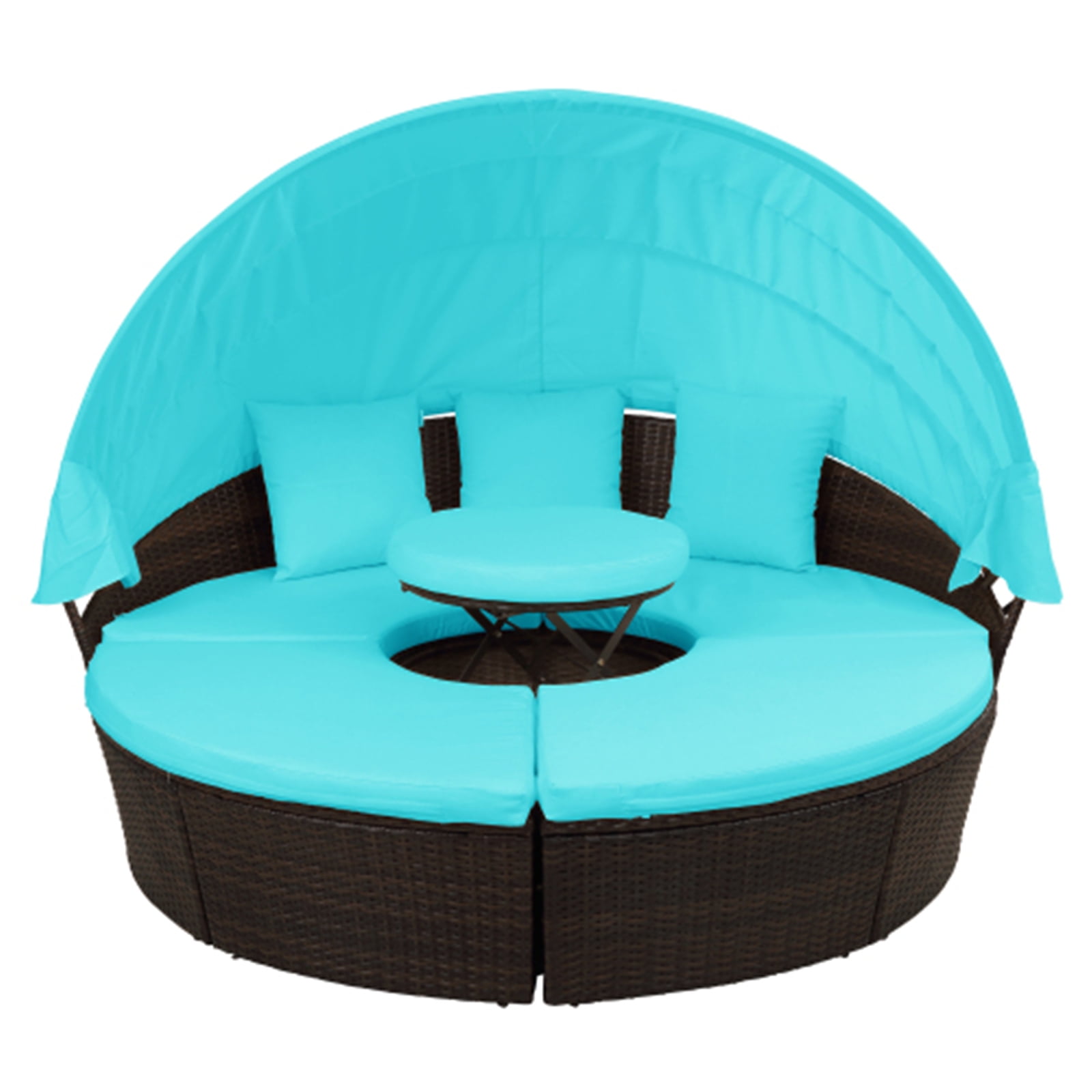 Round Patio Furniture Outdoor Sectional Sofa Set Rattan Daybed Sunbed