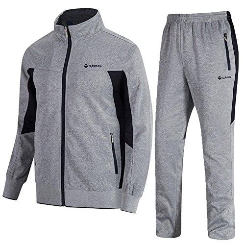 TBMPOY Men's 2 Piece Jacket & Pants Woven Warm Jogging Gym Activewear(grey,US S)