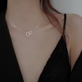 thumbnail image 1 of Collar de doble corazón de melocotón con aleación de metal de estilo frío, collar de amor compacto entrelazado con anillo para mujer, 1 of 6