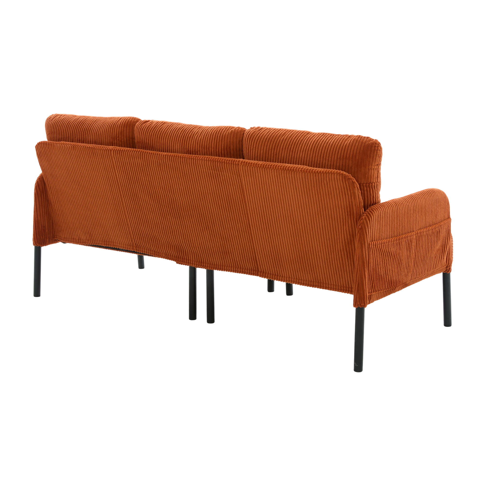 Loveseat, Small Sofa, Couch, Oversized Corduroy 2-Seater Sofa with Side Storage Pockets and Sturdy Metal Legs for Apartment, Dorm or Living Room, Orange
