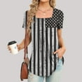 thumbnail image 2 of Xihbxyly Tops for Women, July of 4th Shirt for Women Summer V Neck Short Sleeve American Flag Clothes Patriotic Outfit Top Pleated Mesh Blouses Loose Fitting Tops for Women, 2 of 6