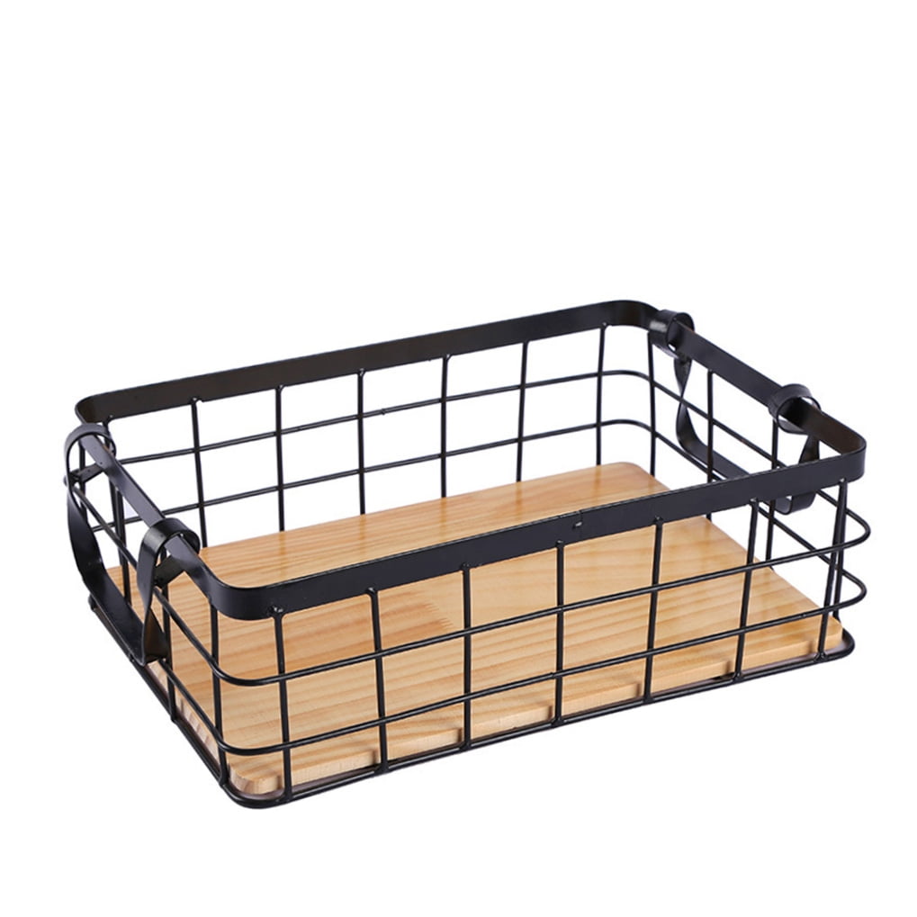 Tineasur 1Pcs Simple Design Storage Basket for Kitchen Black Rectangular Organizing Iron