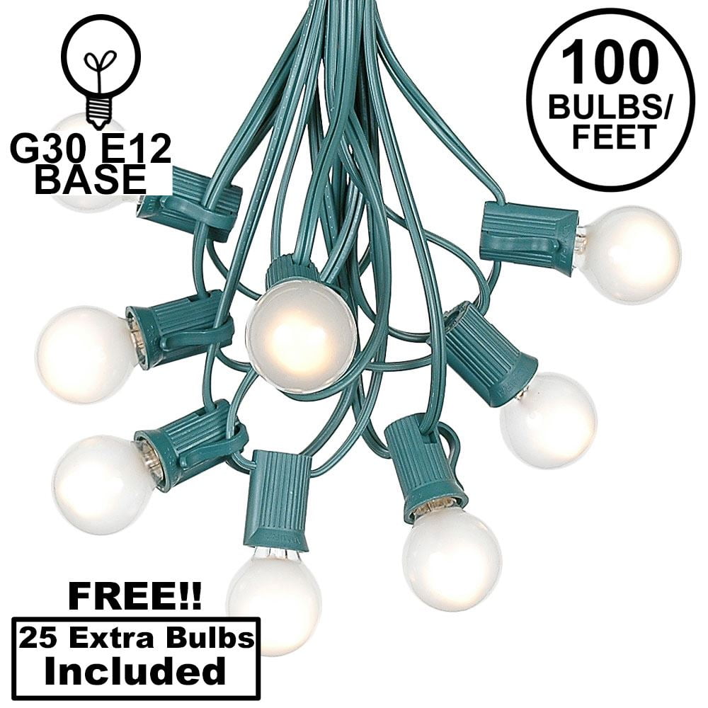 100 Foot G30 Outdoor Patio String Lights with 125 Frosted White Globe