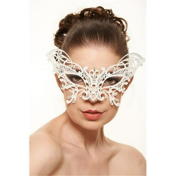 Kayso BG001WH White with Clear Rhinestones Elegant Butterfly Metal Laser Cut Masquerade Mask - One Size