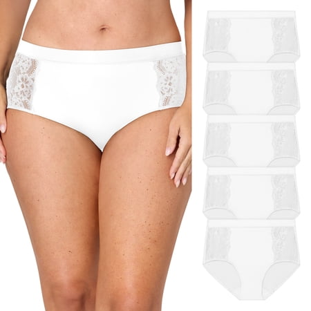 Bali Underwear Brief Pack, 5-Pack, Soft Lace Moisture-Wicking Underwear for Women, Brief Panties White Medium