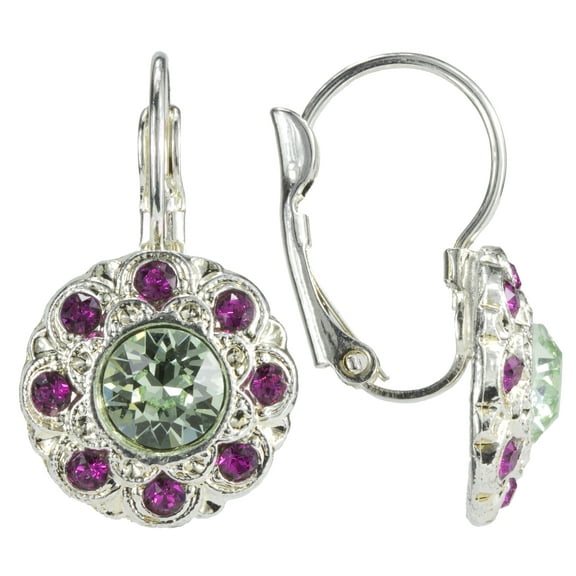 Swarovski Element Crystalite Green Light Green Soft Green Fuschia Pink Bright Pink Leverback earrings Nickel Free