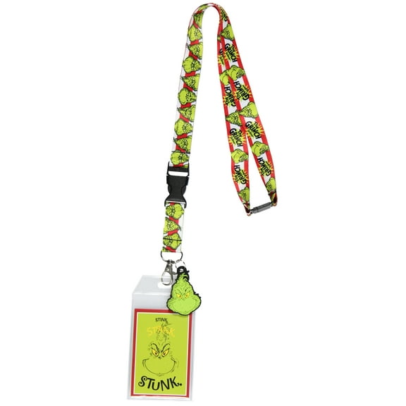 Dr. Seuss The Grinch Stink Stank Stunk Breakaway ID Badge Holder Lanyard w/ 2" Logo Rubber Pendant