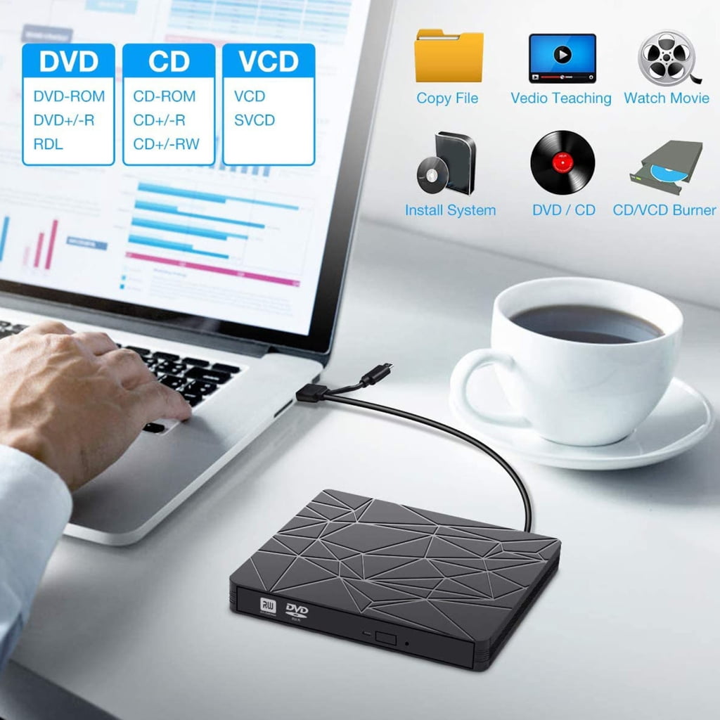Portable External Disc Reader Drive USB 3.0 Type C for Laptop Desktop PC Wide Compatibility Disk Writer