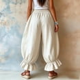 thumbnail image 5 of Lumtrix Womens Cotton Linen Wide Leg Balloon Pants Casual Cropped Ruffle Palazzo Flowy Pants with Pockets Beige L, 5 of 6
