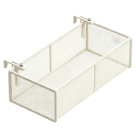White Adjustable Office Desk Storage Organizer, Ergonomic Clip-On Steel Desk Side Hanging Basket, 10.6 x 6 x 3.5 in for Snacks, Cups, Pens, Tissues, Small Gadgets and More