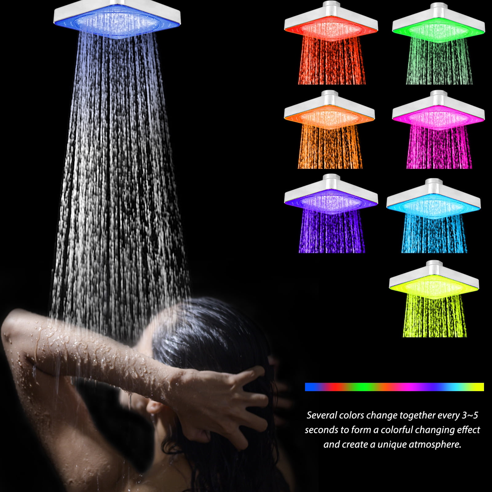 Shower Spray Head 7 Color LED Light Shower Head Romantic Light Water