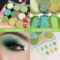 thumbnail image 2 of Paleta de sombras de ojos verdes Maquillaje con brillo verde, verde claro intenso Amarillo 9 colores Sombra de ojos con brillo mate Plattet de sombra de ojos colorida de larga duración para mujer(01), 2 of 5
