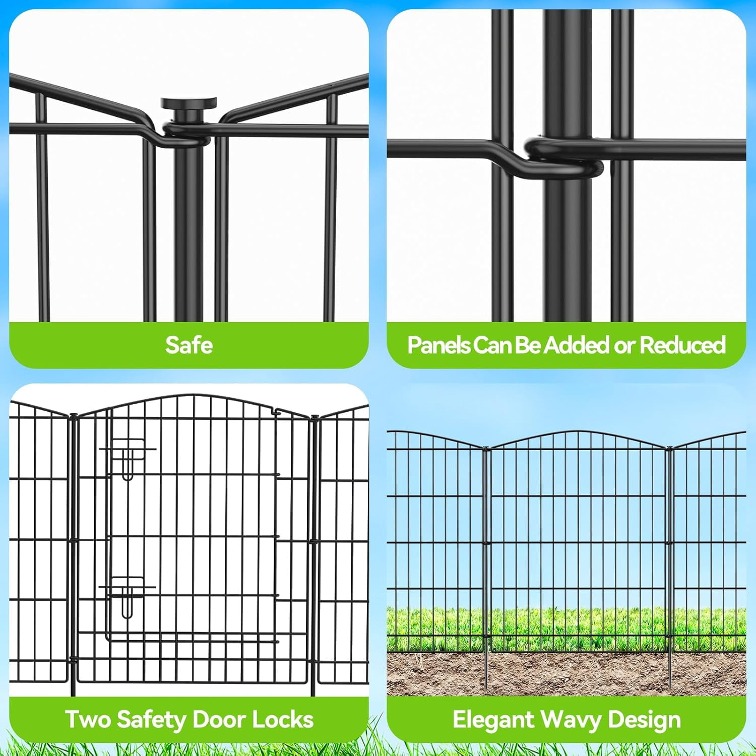 Decorative Garden Fence 6 Panels 11.8ft Temporary Dog Fence No- Animal Barrier with Gate Rustproof Metal Wire for Yard  Outdoor