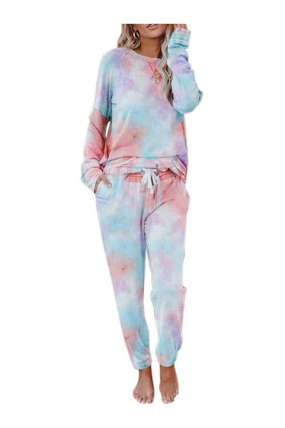 Elastic Waist Women Tie-Dye Print Sport Set Sleepwear Nightwear