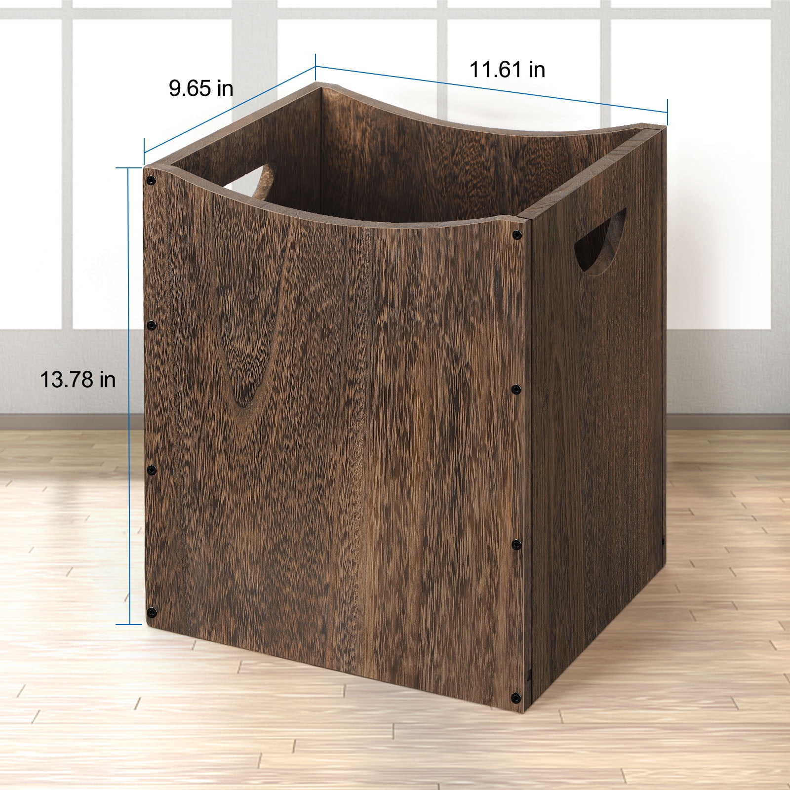 5.3 Gallon Rustic Wood Trash Can Wastebasket with Handles, Brown, Set of 2
