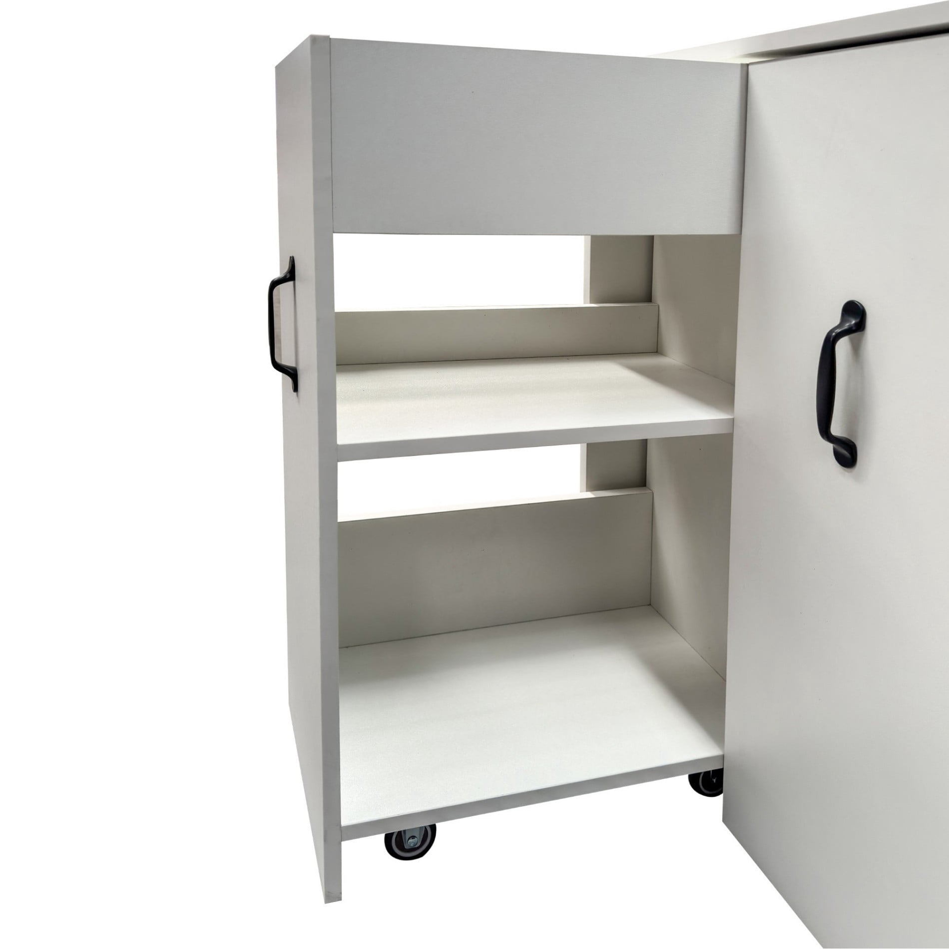 3 Tier Rolling Bookcase with Door, Sliding Drawer Storage Cabinet, Mobile Wooden Bookshelf Organizer with Wheels for Office, Bedroom, Living Room, Hidden Storage Cabinet, White