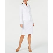 Le Suit Women's Chiffon Trim Jacquard Skirt Suit White Size 4 Petite