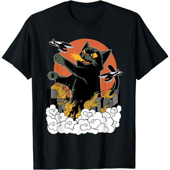 Japanese Catzilla Sunset Unisex T-Shirt for Men Women Kids Toddler