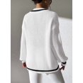thumbnail image 4 of Women Teen Baggy Fashion Striped Long Sleeve Knit Tops Fall Winter Vneck Pullover Preppy Clothes White S, 4 of 6