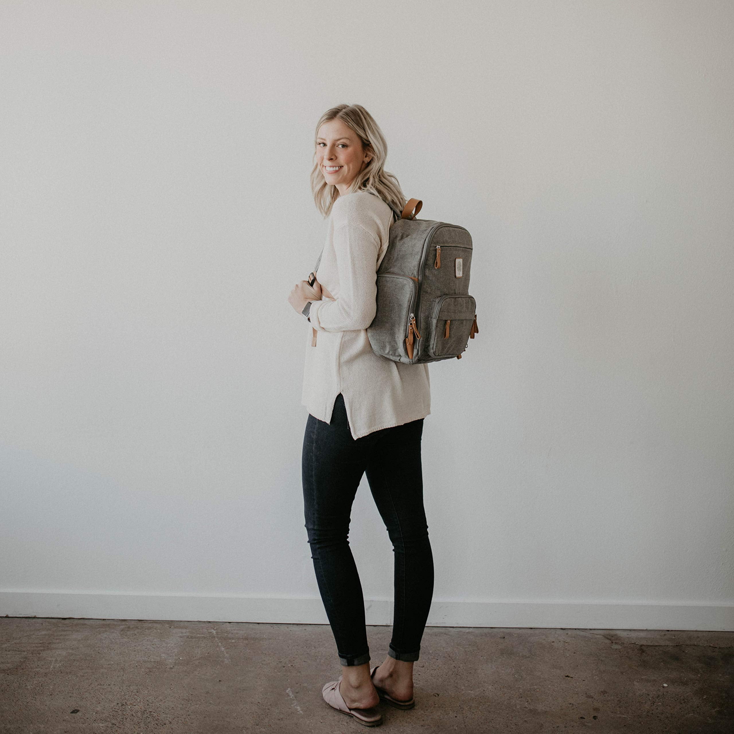 Parker Baby Co. Birch Bag Mini Diaper Backpack, Lightweight Baby Bag with Insulated Bottle Pockets, Compact & Organized - Gray