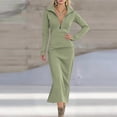 thumbnail image 7 of Half Zip Lapel Midi Dress for Women Elegant Long Sleeve Business Casual Office Party Pencil Dresses, 7 of 7