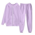 thumbnail image 4 of felwors Women's Zip - Up Hoodie Tracksuit Set Long Sleeve Hooded Jacket with Jogger Pants for Casual & Active Wear Light Purple, XXL, 4 of 5