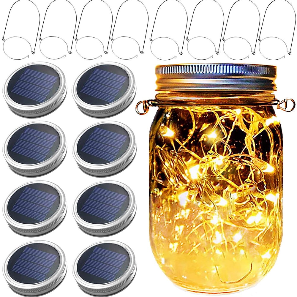 2 Pack 20-LEDs Mason Jars and Hangers Included Yitee Mason Jar Tiki Solar Lights,LED Fairy Firefly Jar Lights for Patio Garden Yard Mason Jar Wedding Table Decor Solar Lantern Lights