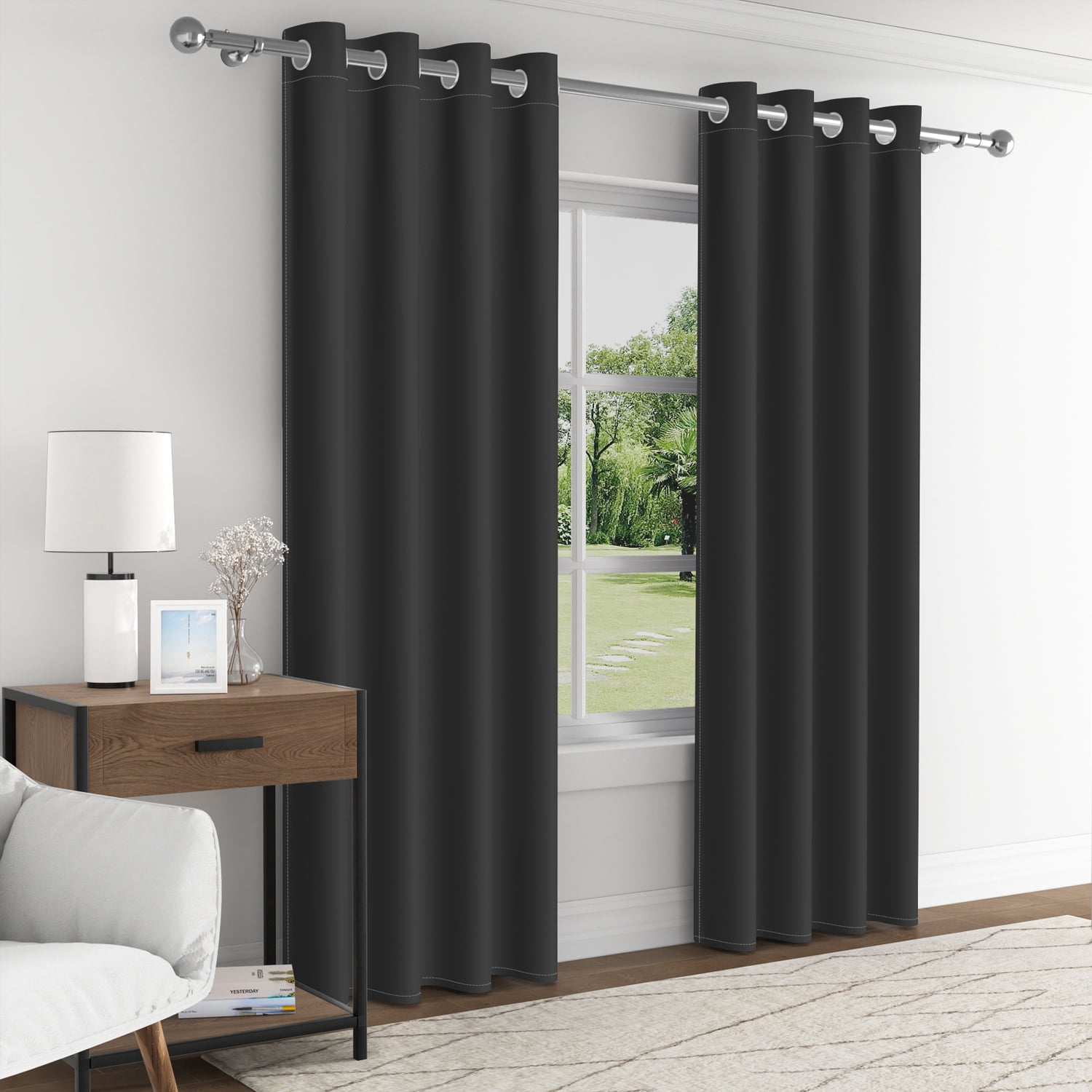 Aofoto Dark Gray Blackout Curtains Thermal Curtains Outdoor Curtains Drapes for Patio, 2 Panels,52W x 63L inches