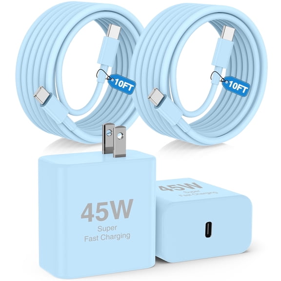 Super Fast Charger Type C, 2Pack 45W USB C Fast Charging Block Wall Charger with 2*10FT Android Phone Charger Cable Compatible with Samsung Galaxy S26/S26 Ultra/S25/S24/S23 Ultra/S23 /S22/S21/S20