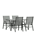 thumbnail image 2 of BizChair 5-Piece Outdoor Dining Set, 55" Tempered Glass Table with Umbrella Hole, 4 Gray Stack Chairs, 2 of 11