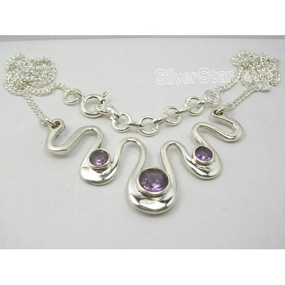 SilverStarJewel 925 Sterling Silver Original Amethyst Designer Curb Chain Necklace 17 1/8"