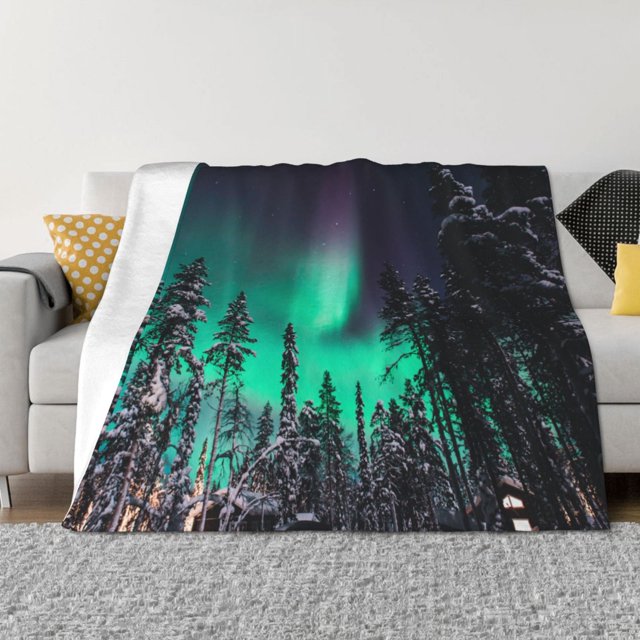 Fotbe Northern Lights 2 Manta de Franela con Estampado, Manta Ultrasuave para Cama, Sofá, Auto, Hipoalergénica y Antibolitas-80"x60"