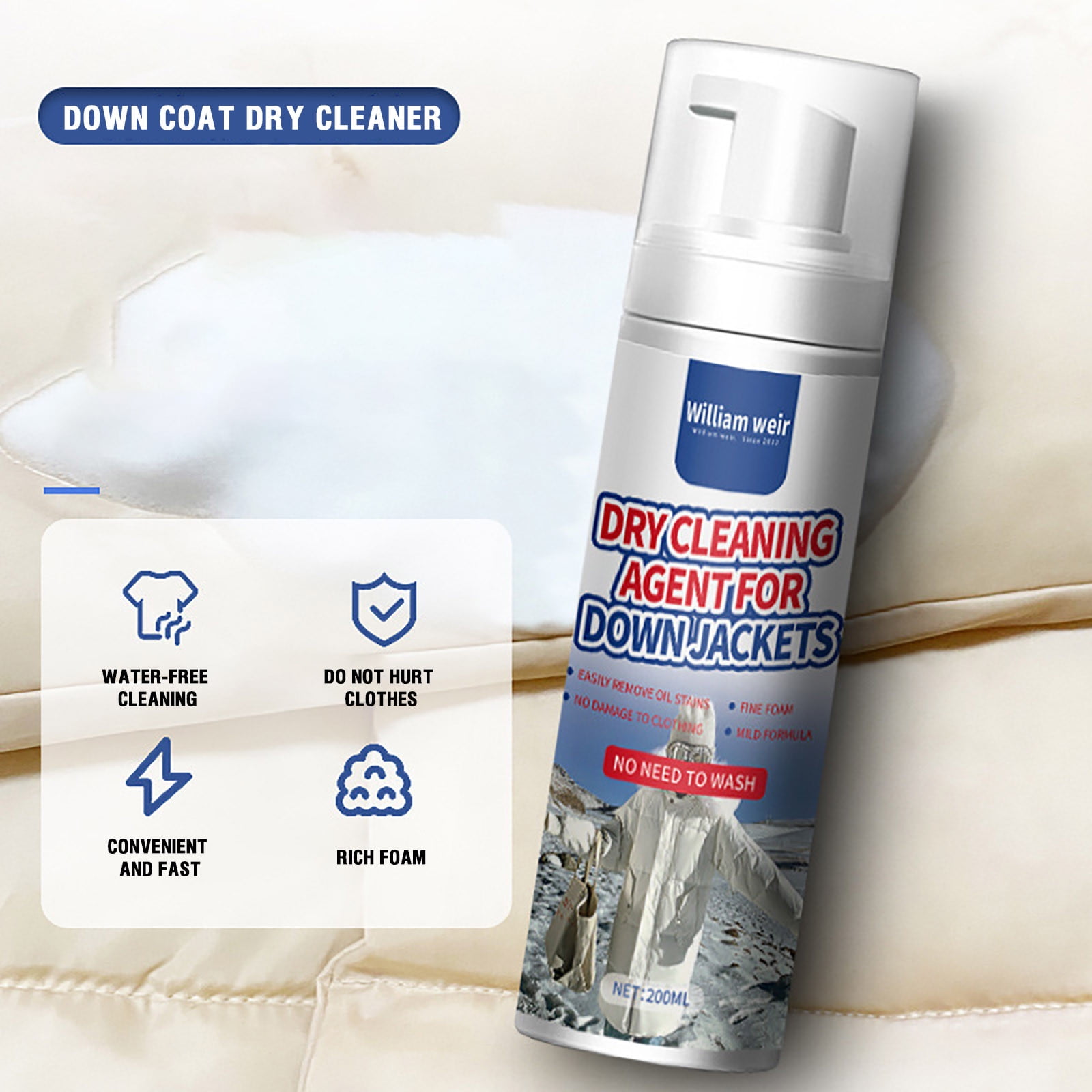 Multi-Purpose Convenience Down Jacket Wash-Free Foam Spray, Dry Cleaning  Agent