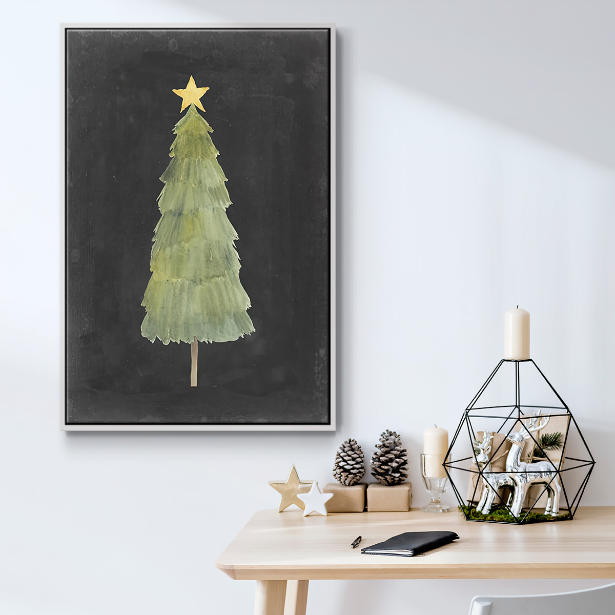 Christmas Glow Collection F - Framed Gallery Wrapped Holiday Canvas - 25 x 37 - White Frame