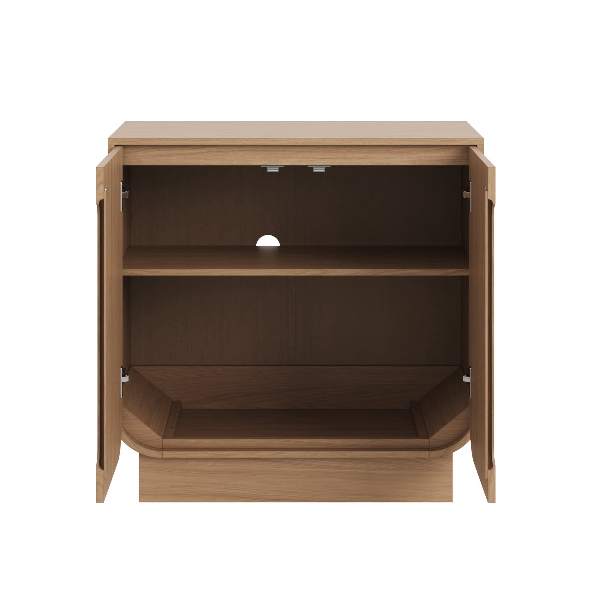 Nathan James Joey Mid Century Modern Storage Cabinet, Arched Accent Cabinet with Rounded Bottom Edges and Integrated Door Pull Cutouts, Raw Oak