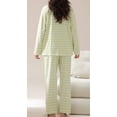 thumbnail image 2 of Women's Pajama Set 2 Pcs 100% Cotton Long Sleeve Sleepwear Button Down Lounge Wear Light Green Plaid, 2 of 6