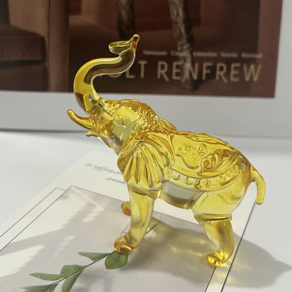 Crystal Elephant of Glass Figurines Collectible,Cute Glass Animals Ornament Elephant Decor Statue,Home Decor Ornaments,Yellow